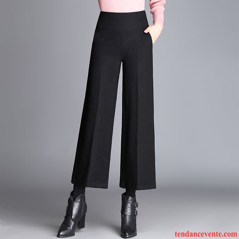 Pantalon Fluide Blanc Femme L'automne Hiver Renforcé De Laine Forme Haute Cintrée Baggy Jambe Droite Noir