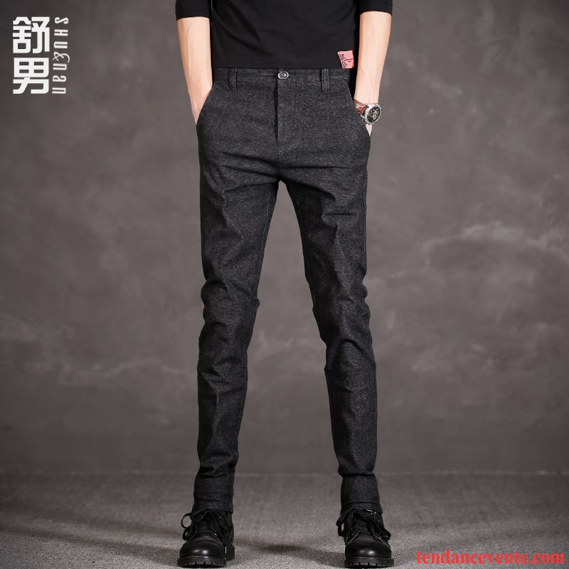 Pantalon Mode Homme Hiver Jeunesse Maigre Matelassé Homme L'automne Gris Tendance Slim Noir Jambe Droite Bisque