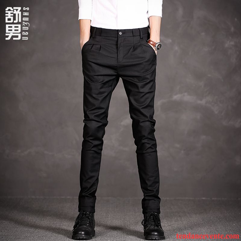 Pantalon Toile Noir Homme Maigre Jeunesse Homme Harlan Slim Plus De Velours Tendance L'automne Noir Hiver Extensible