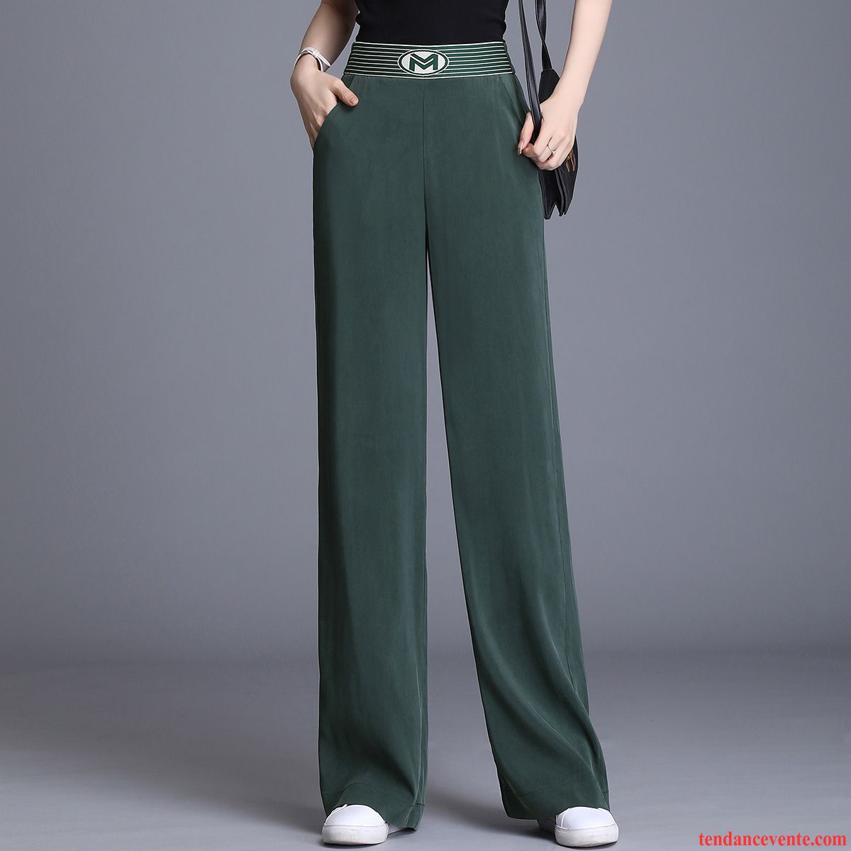 Pantalons Femme Forme Haute Cintrée Baggy Décontractée Costume L'automne Taillissime Vert