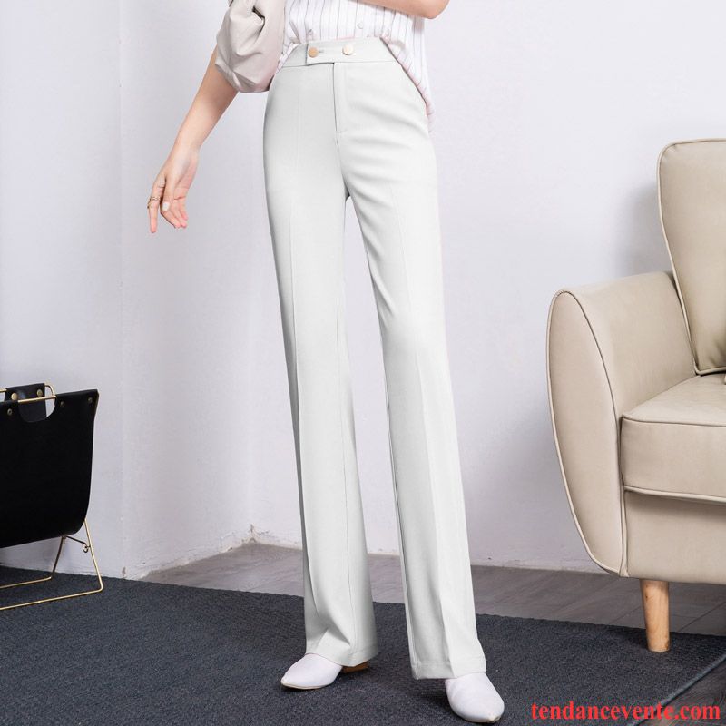 Pantalons Femme Forme Haute Cintrée Décontractée Été Mince Jambe Droite Blanc