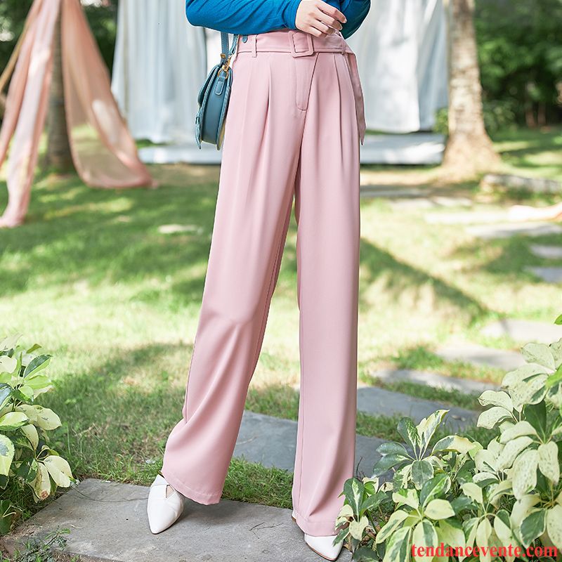 Pantalons Femme Mince Forme Haute Cintrée Jambe Droite Été Printemps Costume Rose