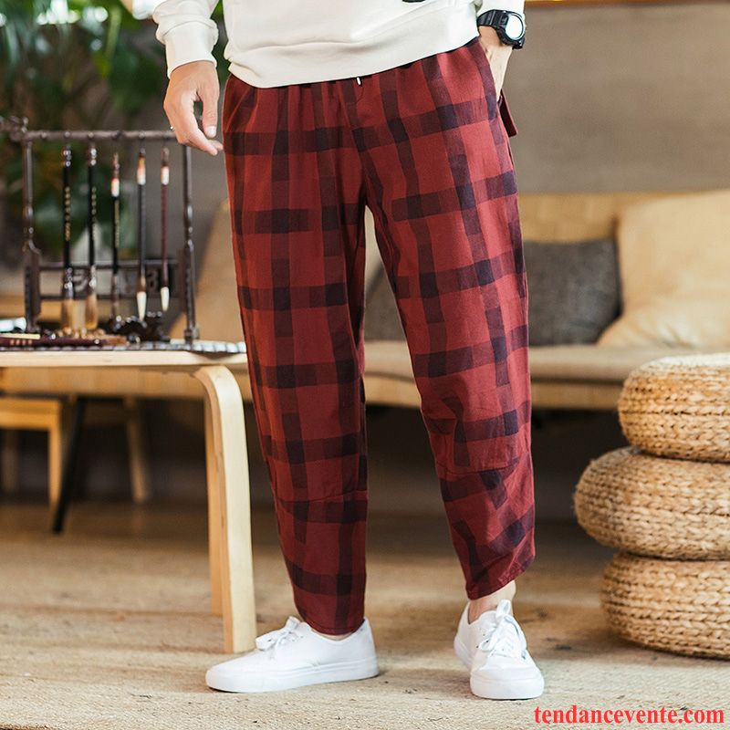 Pantalons Homme Baggy L'automne Carreaux Sport Style Chinois Matelassé Rouge