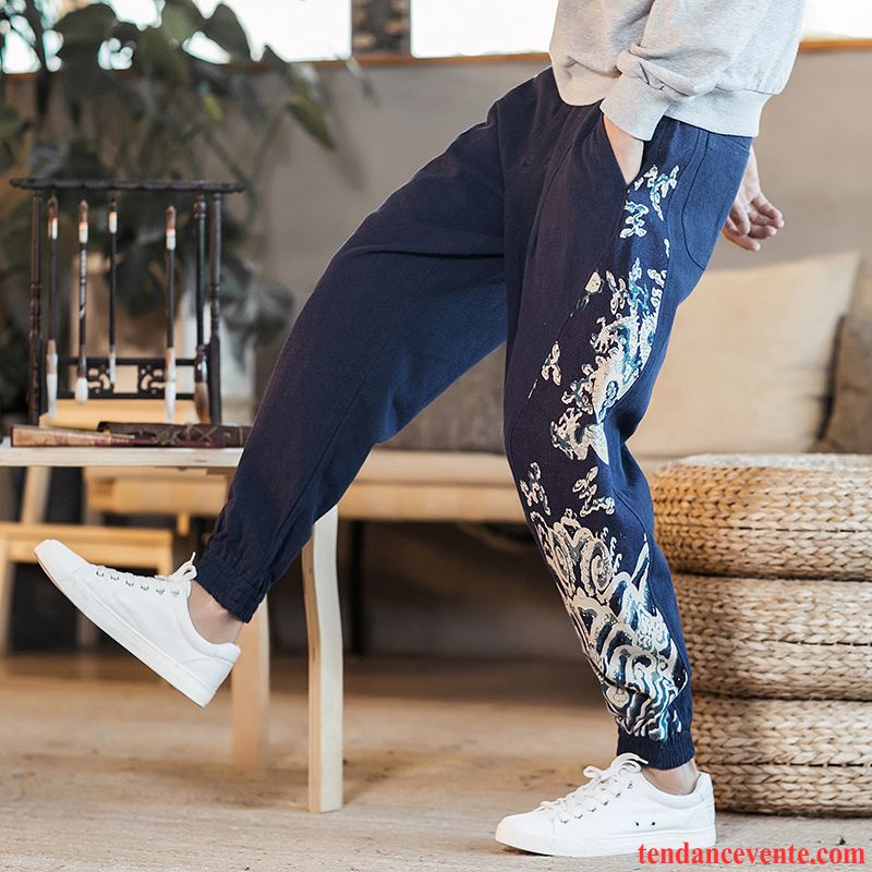 Pantalons Homme Baggy Style National Matelassé Style Chinois Harlan Bleu