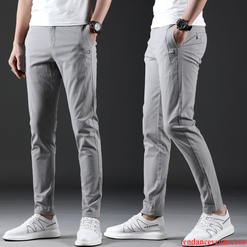 Pantalons Homme Coton Bio Été Jambe Droite Légère Slim Tendance Gris Clair