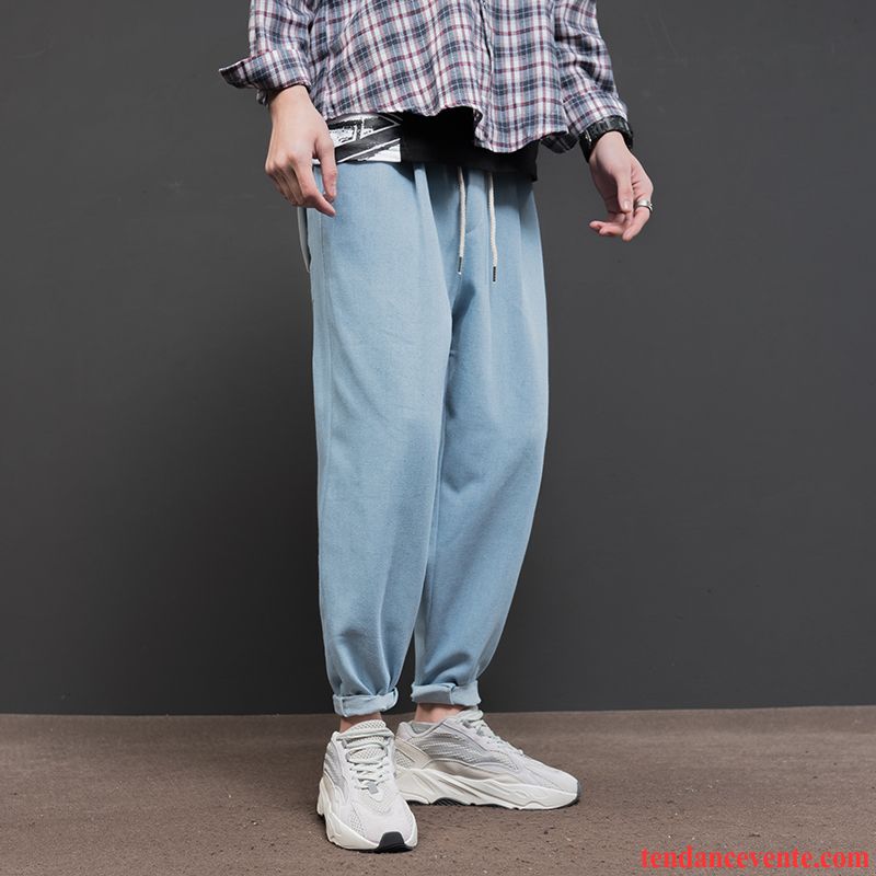 Pantalons Homme Jeans Tendance Neuvième Pantalon Baggy Printemps Jambe Droite Bleu