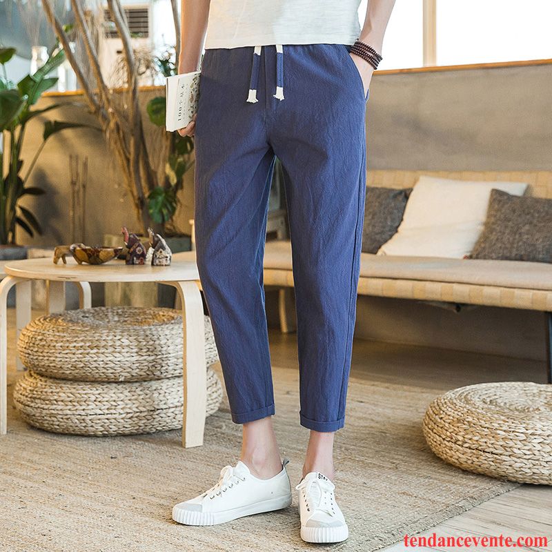 Pantalons Homme Neuvième Pantalon Été Baggy Légère Sport Tous Les Assortis Bleu Marin