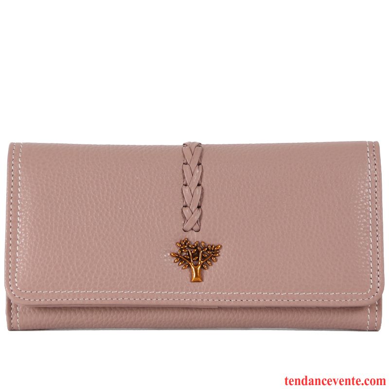 Portefeuille Femme Deux Fois Tendance Plier Couche De Tête Portefeuilles Longue Section Rose