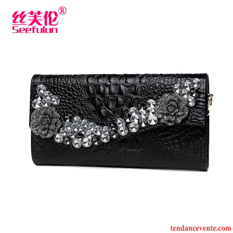 Portefeuille Femme Pochette Diamant Tendance Banquet Grande Capacité Mode Noir