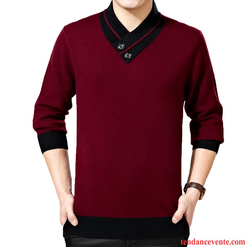 Pull Fashion Homme Pas Cher Hiver Vêtements D'hiver Col En V Pull Renforcé Chemise En Bas Homme Tendance Pullovers Marron