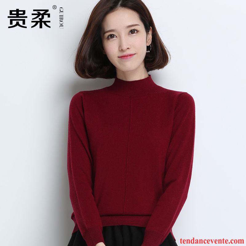 Pull Femme Rouge Slim Pull Pullovers Court Hiver Haut Court L'automne Femme Longues Tous Les Assortis Pur