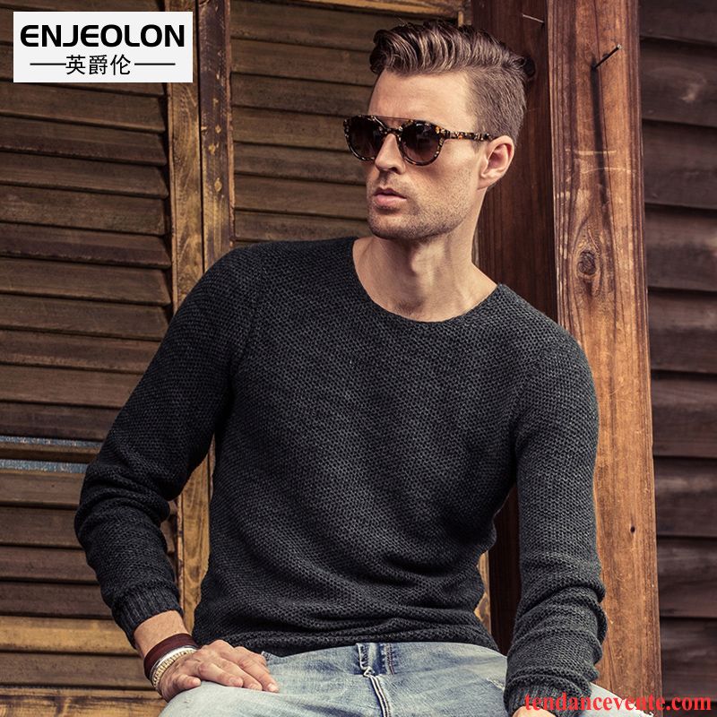 Pull Homme Fashion Pas Cher Une Veste Pull Hiver Britanique L'automne Pardessus Décontractée Pullovers Tricots En Maille Simple Col Rond Pérou Soldes