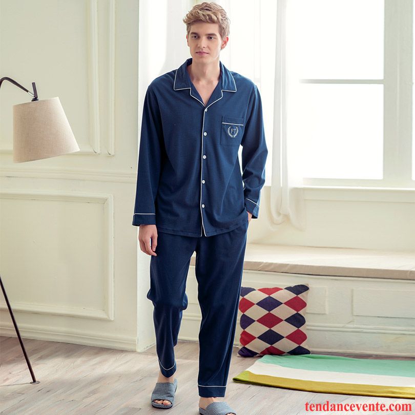 Pyjamas Americain Homme Ensemble Pantalon Taillissime Homme Cardigan Longues Coton Bio Printemps L'automne Vente