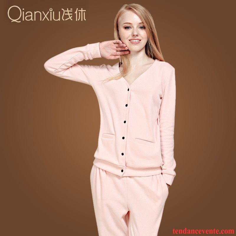 Pyjamas Lin Taille Elastique Baggy Longues Matelassé L'automne Taillissime Ensemble Décontractée Printemps Hiver Dame