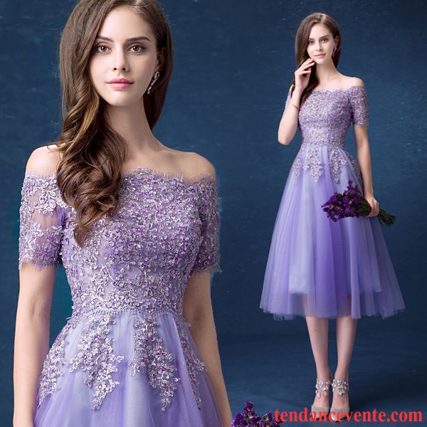 Robe Féminine Élégante Court Violet Robe Hiver Argent