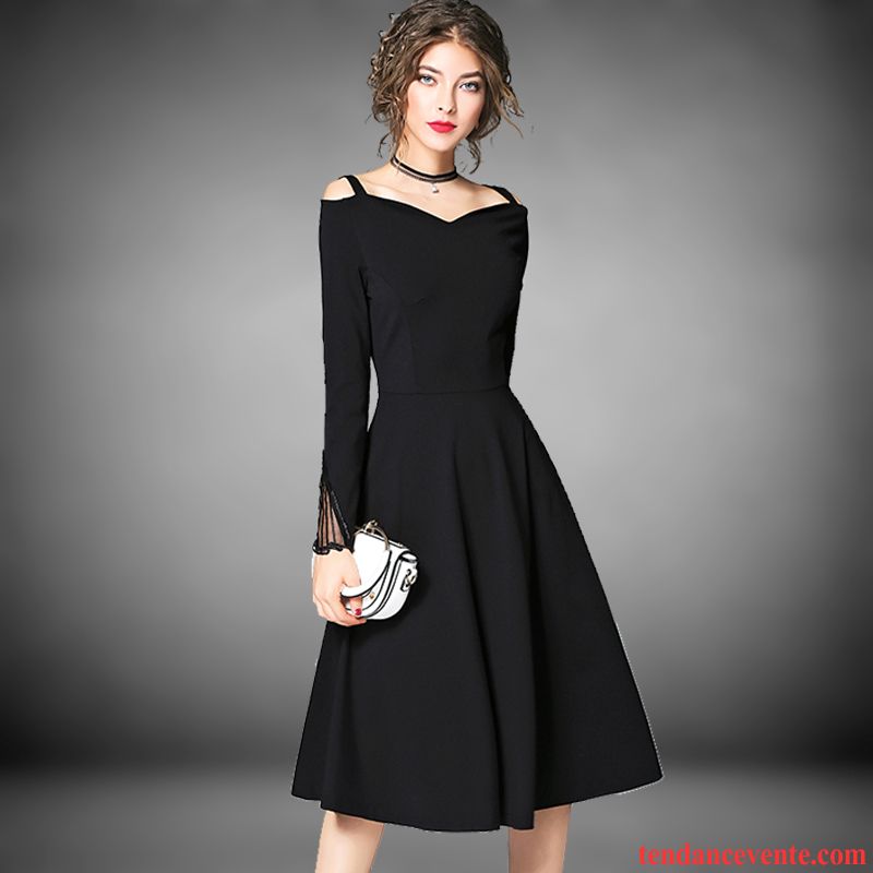 Robe Noire Hiver Gros Robe Automne Noir Femme Grande Marque Slim Vente