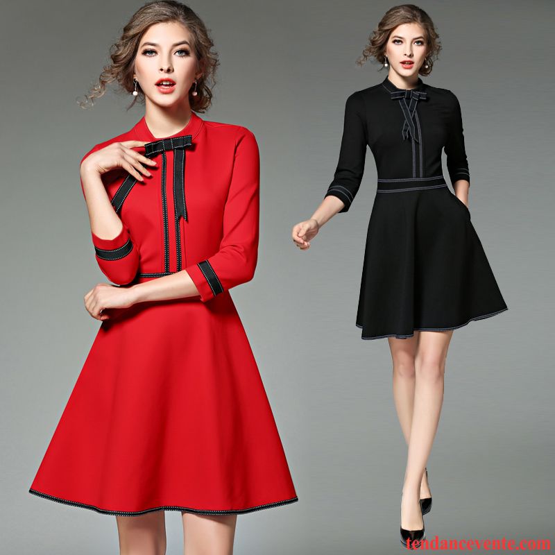 Robes Femme Automne Slim Robe Noir Rouge Offre Spéciale