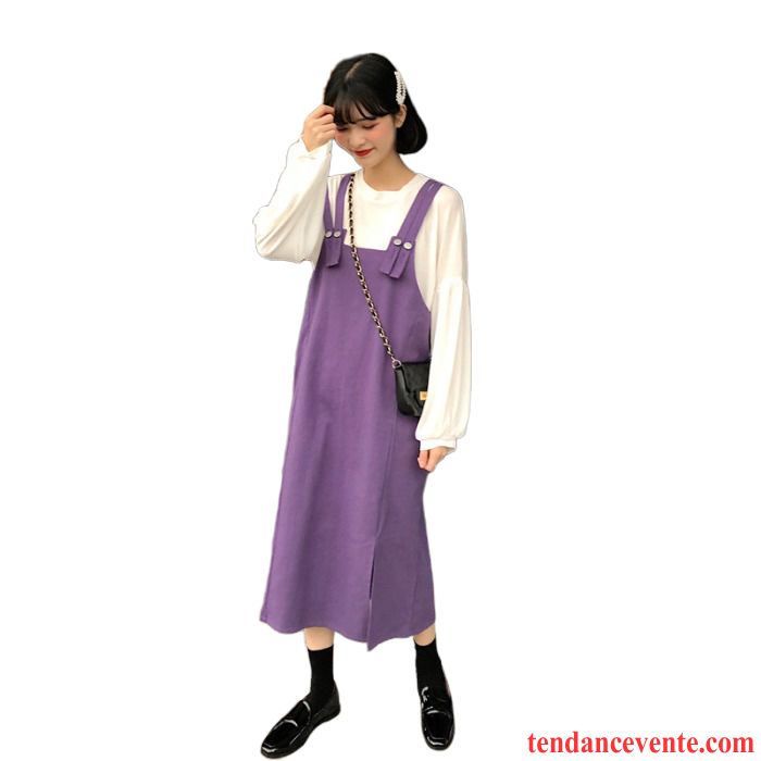 Robes Femme Longue Printemps Étudiant Tous Les Assortis Bretelle Baggy Violet