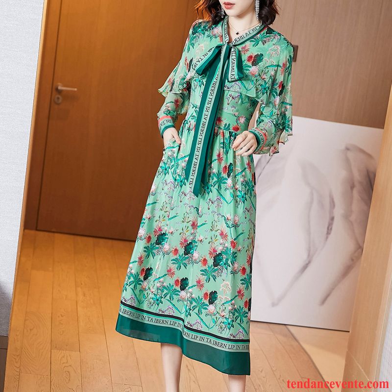 Robes Femme Marque Soie Yarn Net Printemps Floral Vert