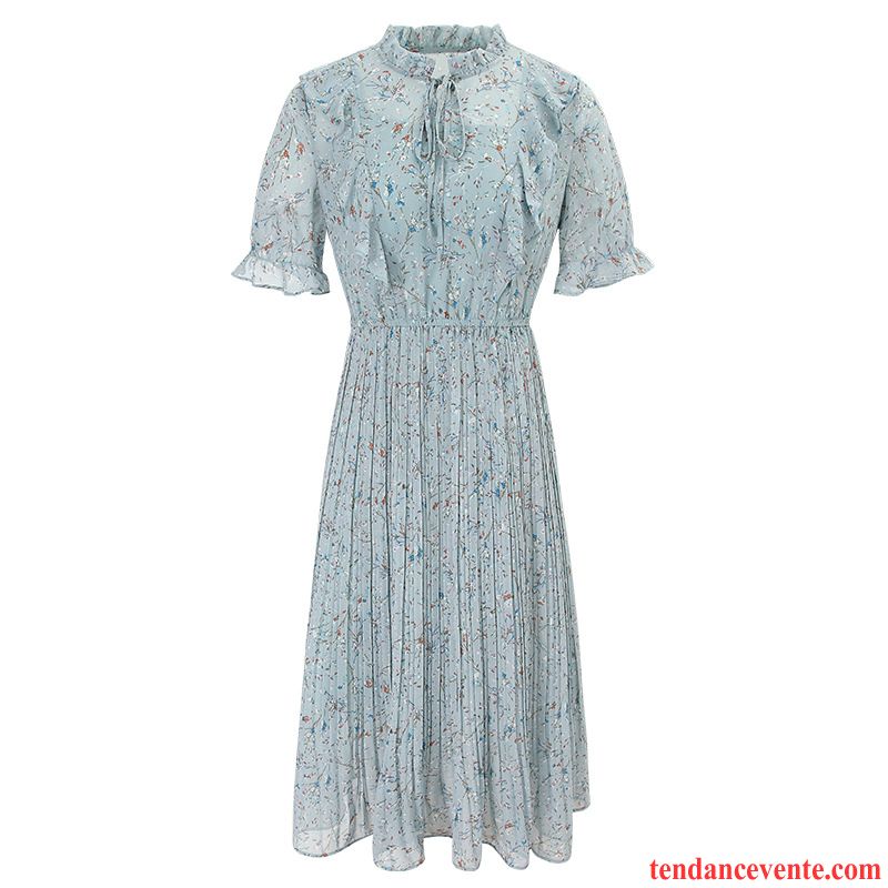 Robes Femme Printemps Vacances Tempérament Impression Bleu