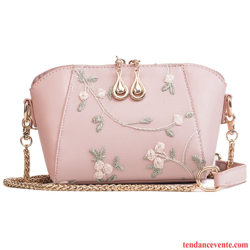 Sac À Bandoulière Femme Brodé Chaîne Tendance Mode Petit Le Nouveau Rose