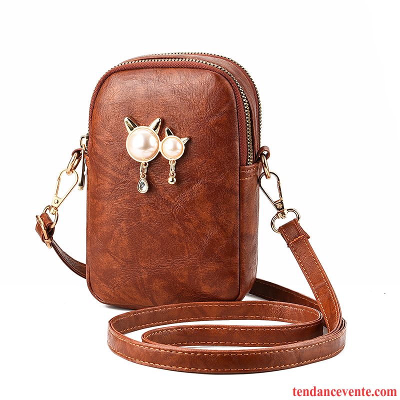 Sac À Bandoulière Femme Sac De Messager Perle Tendance Le Nouveau Téléphone Portable Mode Marron