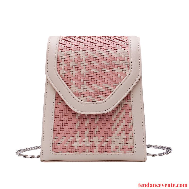 Sac À Bandoulière Femme Tissage Petit Sac De Messager Le Nouveau Été Tendance Rose