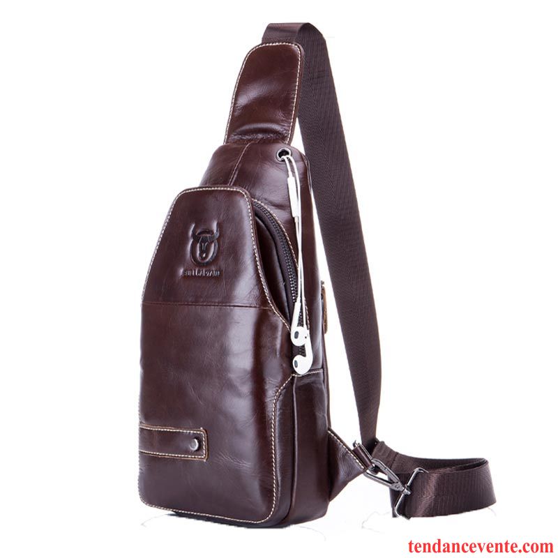 Sac À Bandoulière Homme Couche De Tête Jeunesse Tendance Cuir Véritable Longue Cuir De Vache Marron Foncé