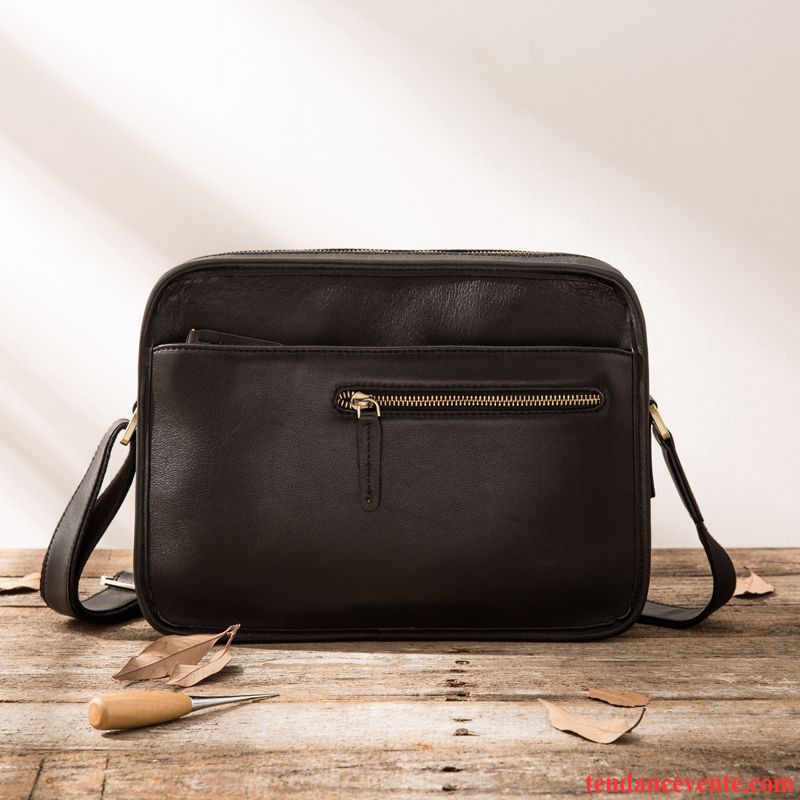 Sac À Bandoulière Homme Couche De Tête Loisir Cuir Véritable Sacs À Bandoulière Sac De Messager Petit Noir