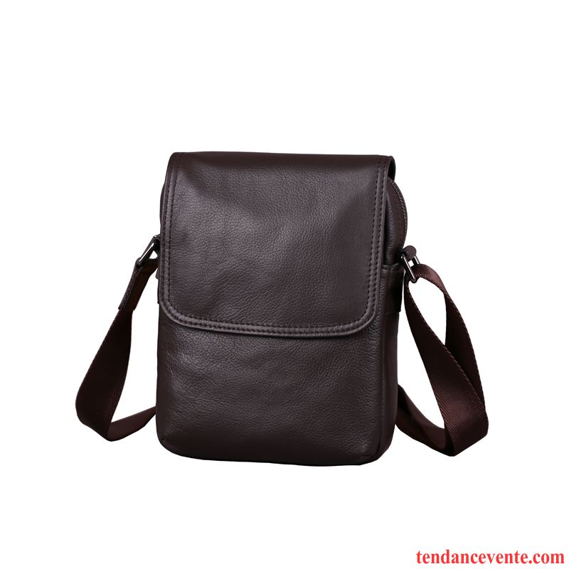 Sac À Bandoulière Homme De Plein Air Mini Cuir De Vache Petit Sac De Taille Sac De Messager Noir