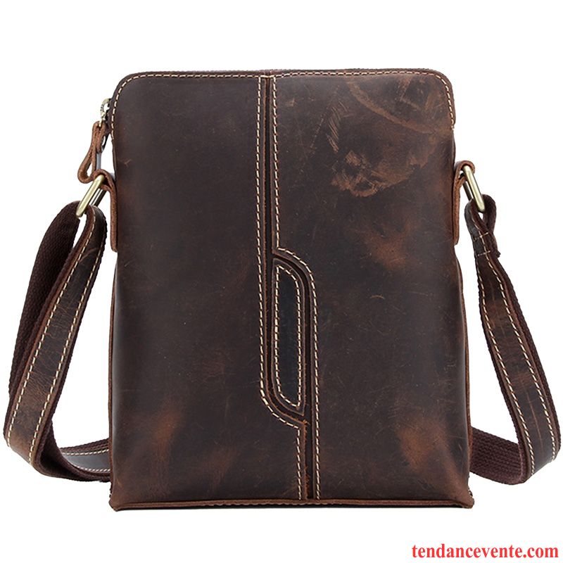 Sac À Bandoulière Homme Europe Cuir Véritable Sac De Messager Mini Porter Petit Brun Foncé