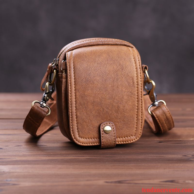 Sac À Bandoulière Homme Mini Cuir Été Sac À Dos Loisir Sac De Taille Marron