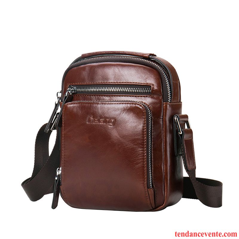 Sac À Bandoulière Homme Petit Tendance Mini Cuir De Vache Le Nouveau Cuir Véritable Marron