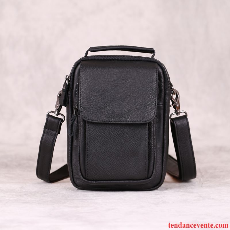 Sac À Bandoulière Homme Sac De Messager Cuir De Vache Cuir Véritable Portable Petit Porter Noir