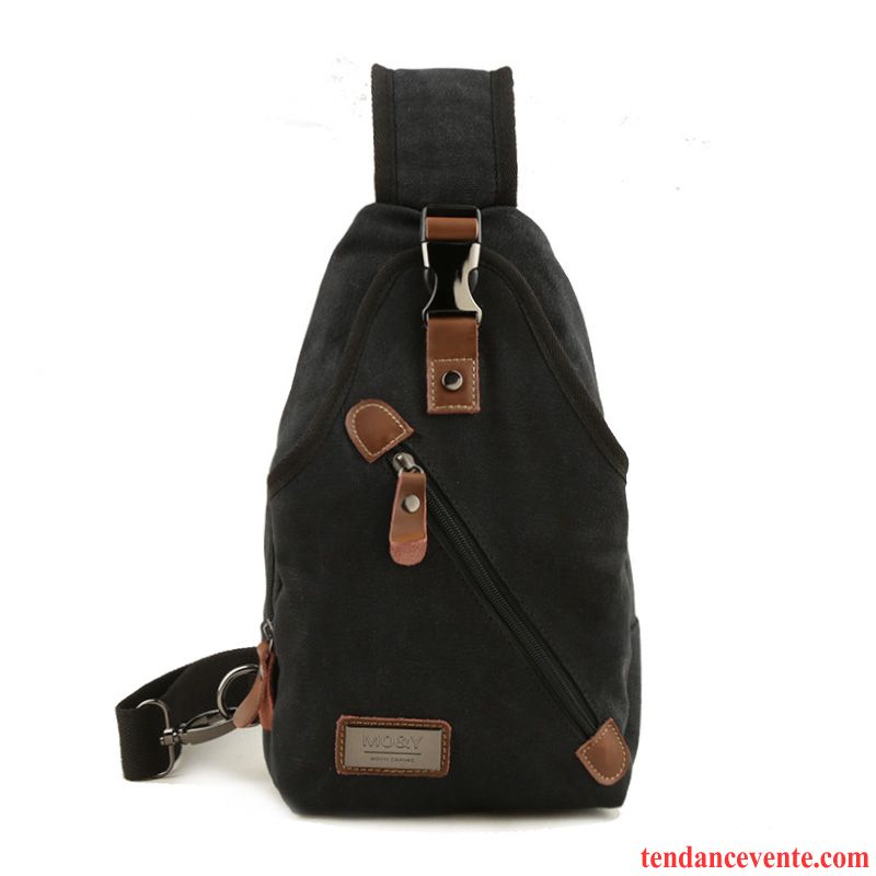 Sac À Bandoulière Homme Sac Poitrine Tendance Sport Sacs À Bandoulière Toile Sac À Dos Noir