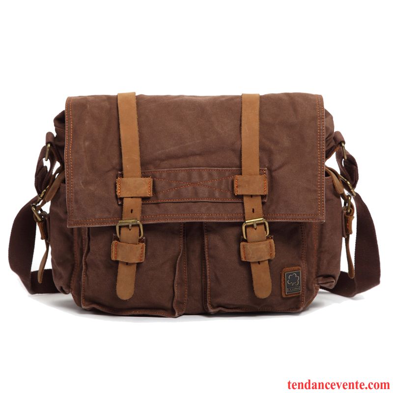 Sac À Bandoulière Homme Toile Simple Rétro Outillage Coton Loisir Foncé