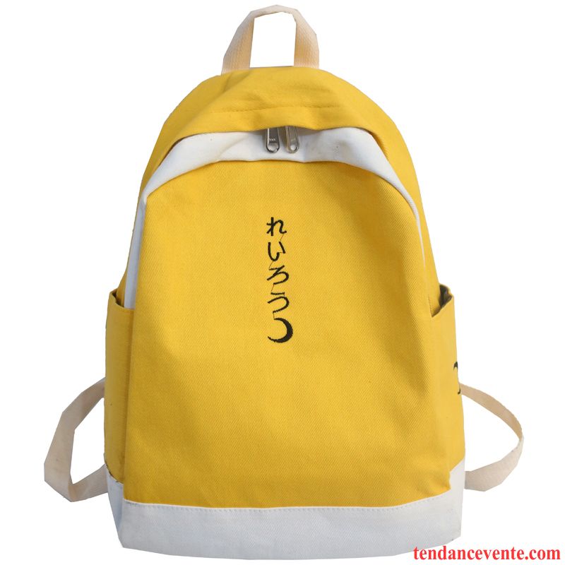 Sac À Dos Femme All-match Étudiant Simple Cartable Gros École Secondaire Jaune