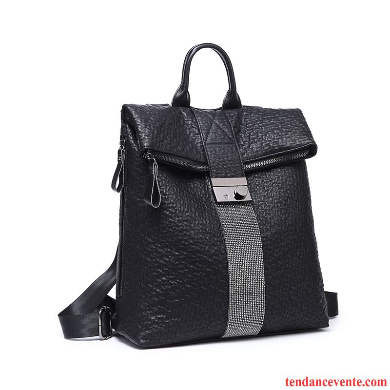 Sac À Dos Femme Cuir De Vache Cartable Grande Capacité Tendance Cuir Véritable Le Nouveau Noir