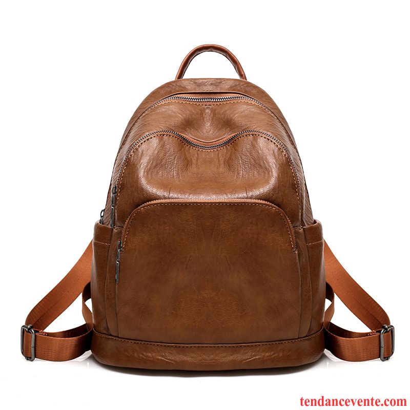 Sac À Dos Femme Cuir Véritable Antivol Mode All-match Tendance Le Nouveau Marron Foncé