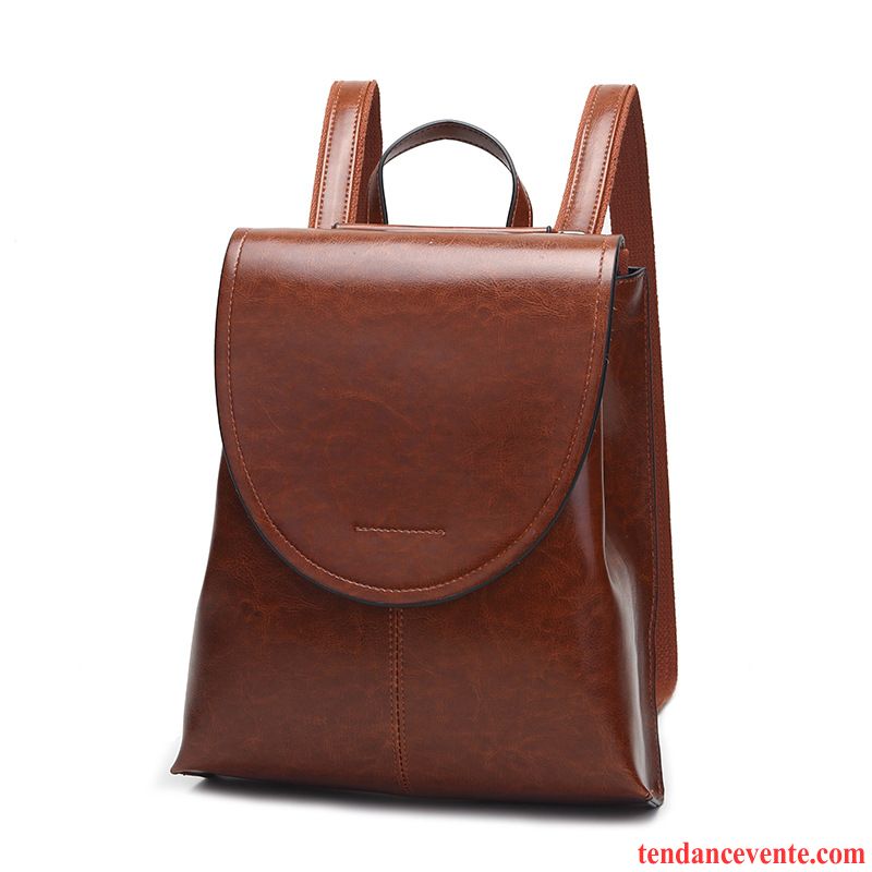 Sac À Dos Femme Hiver Grande Capacité Cuir De Vache Tendance All-match Mode Marron