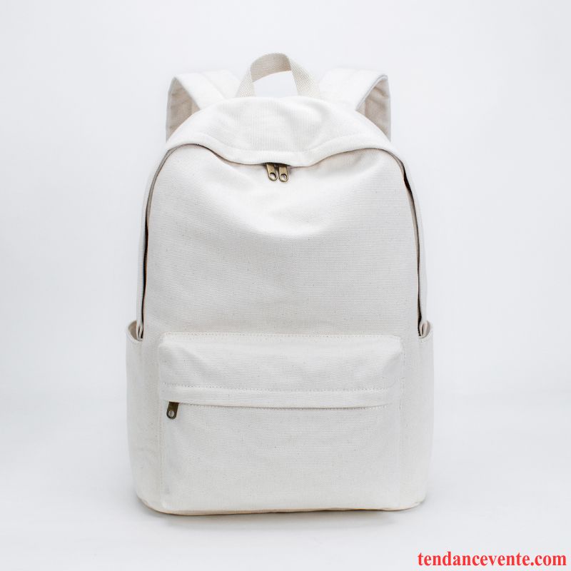 Sac À Dos Femme Homme Sac D'ordinateur Portable Cartable École Secondaire Loisir Coton Blanc