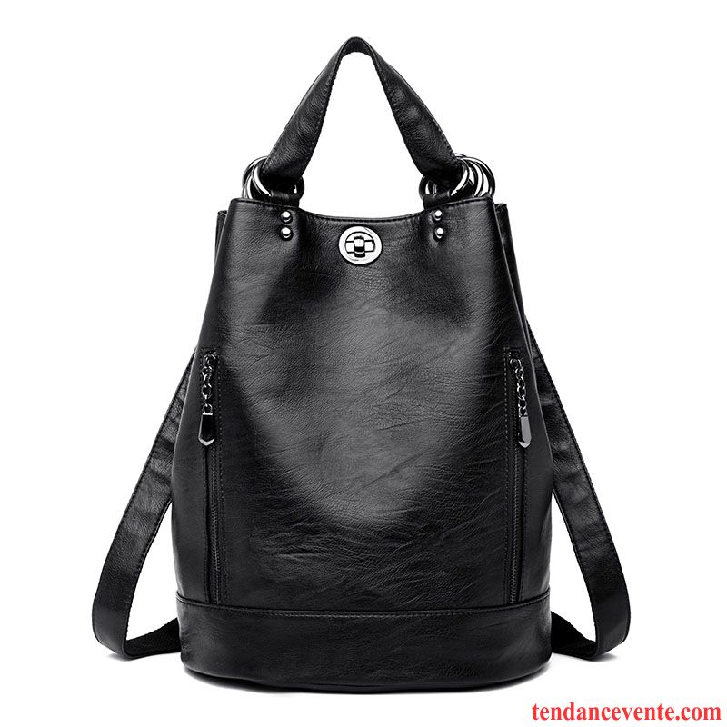 Sac À Dos Femme Le Nouveau Cuir Véritable Loisir Tendance Peau Douce All-match Noir