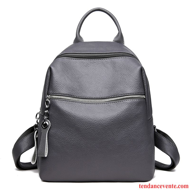 Sac À Dos Femme Nouveau Peau Douce Mode Couche De Tête Cuir Véritable All-match Gris