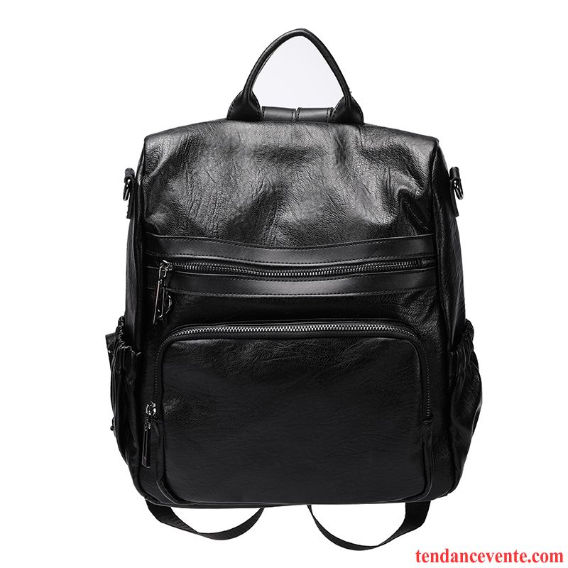 Sac À Dos Femme Peau Douce Cuir Véritable Grande Capacité Voyage Le Nouveau Antivol Noir