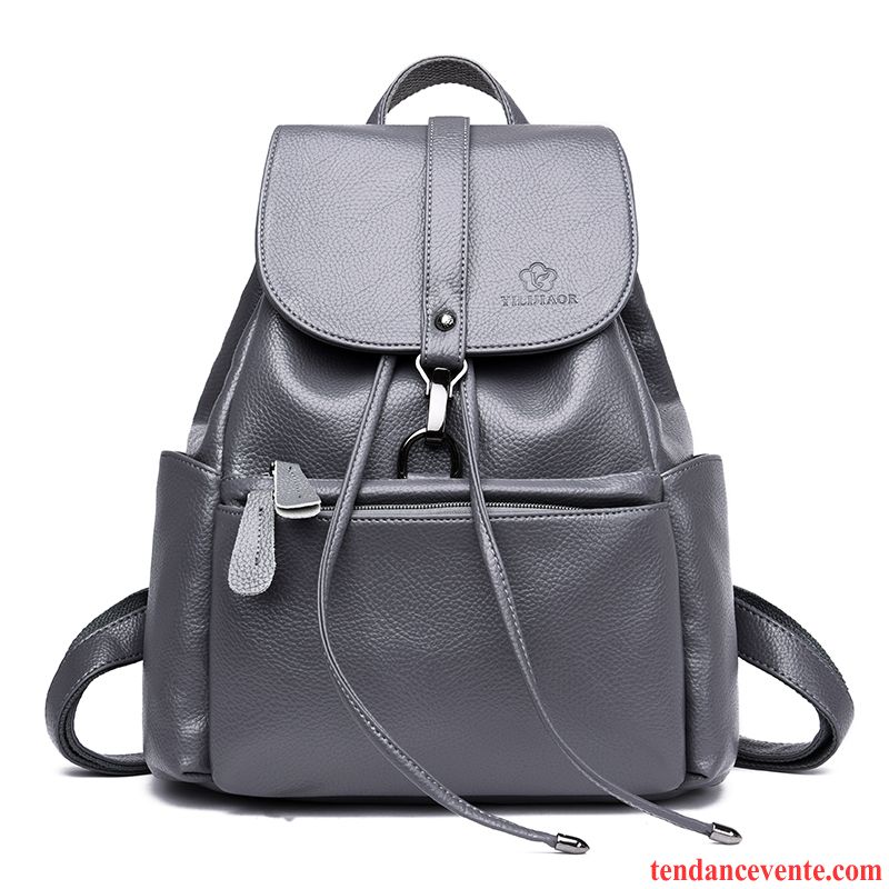 Sac À Dos Femme Peau Douce Le Nouveau Voyage All-match Sac À Main Grande Capacité Gris