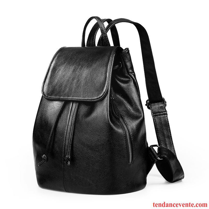 Sac À Dos Femme Simple Le Nouveau Peau Douce Cuir De Vache All-match Voyage Noir