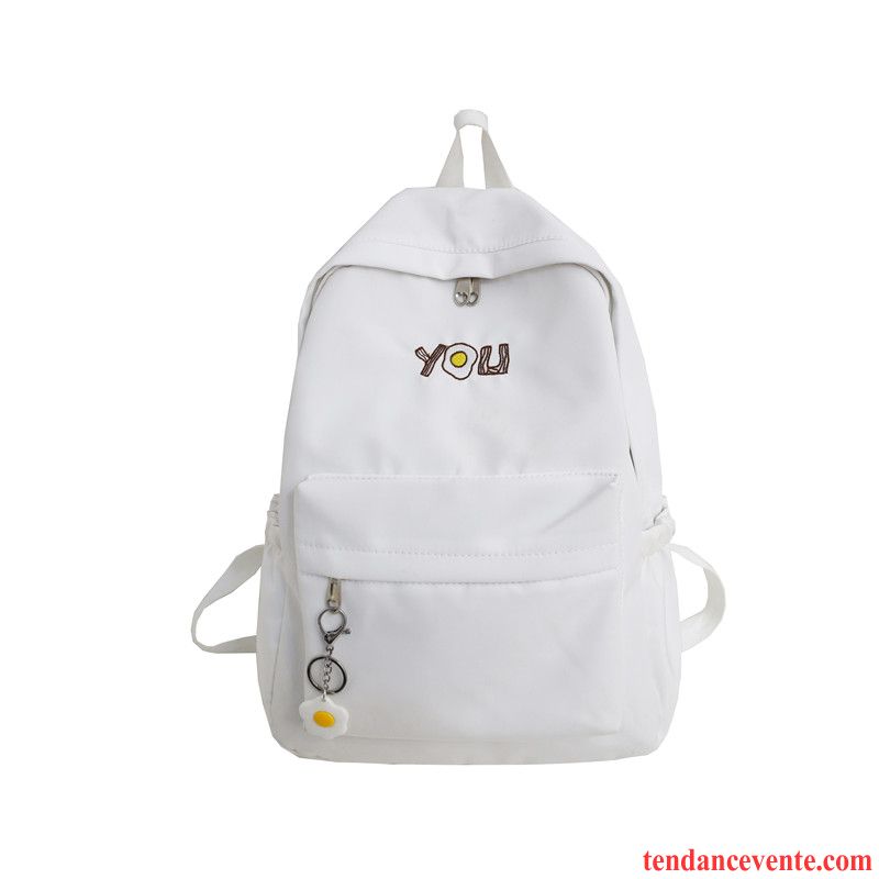 Sac À Dos Femme Simple Toile Étudiant École Secondaire Cartable Gros Blanc