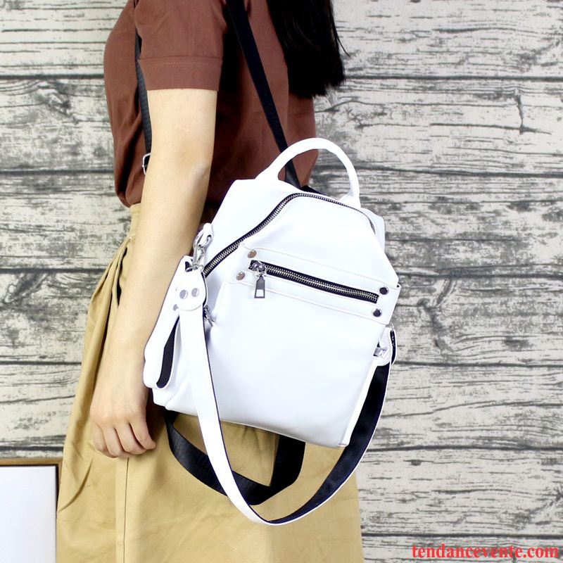 Sac À Dos Femme Tendance Le Nouveau Multifonctions Simple Nombre Moyen Mode Blanc