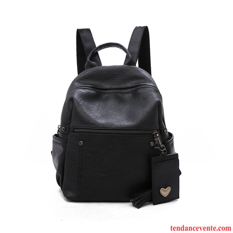 Sac À Dos Femme Ultra Cartable Vent De L'université Cuir Véritable All-match Simple Noir