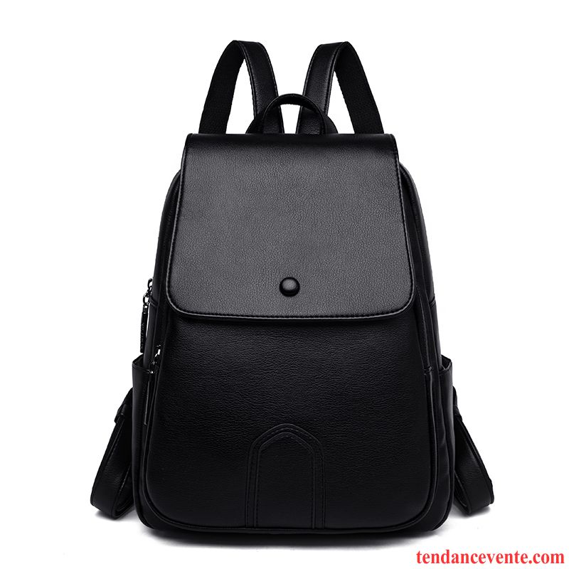 Sac À Dos Femme Voyage Cuir Véritable Grande Capacité Tendance Peau Douce Cuir De Vache Noir